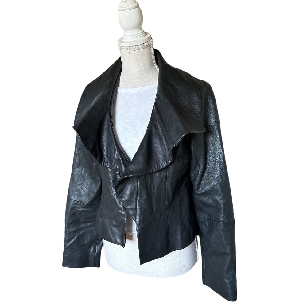 Vintage‎ Simi Crop Waterfall Front Soft Leather Jacket Medium Black